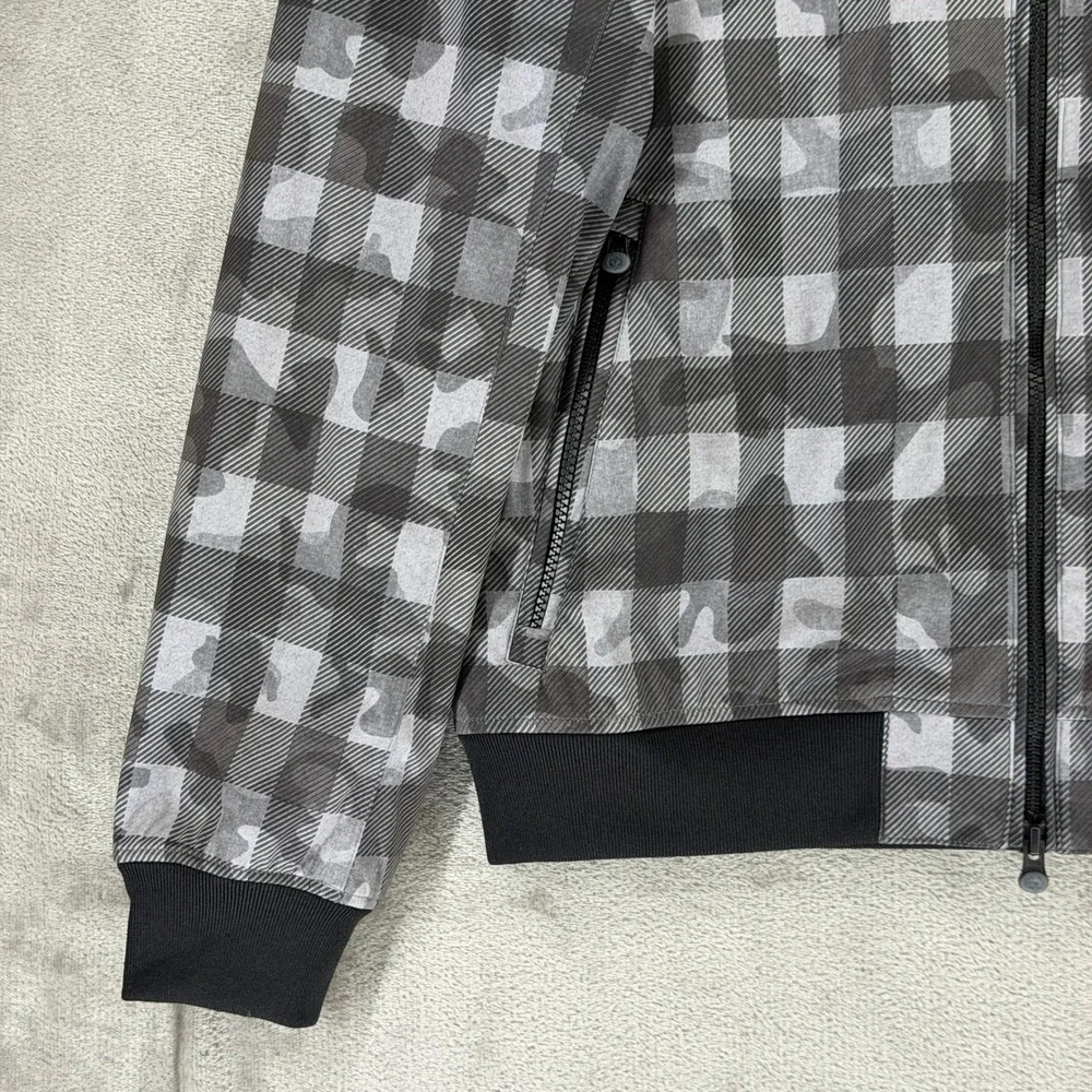 Greyson Jacket Mens M Gingham Camo Gray Full Zip Bomber Stretch EUC